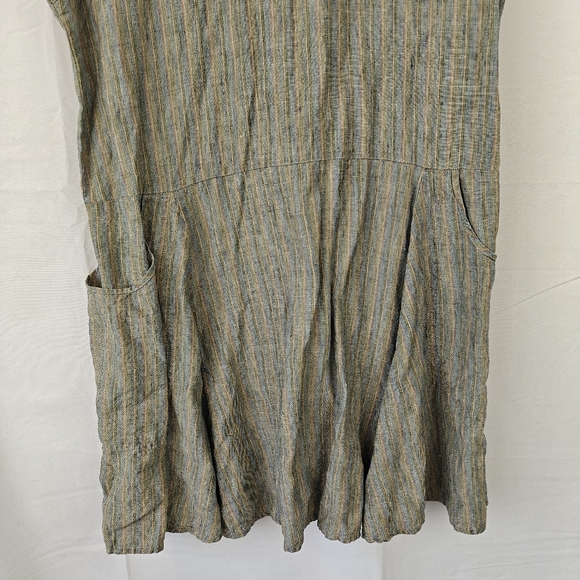 VTG FLAX by Jeanne Engelhart Linen Mini Button Up Sleeveless Striped Dress Sz M - Picture 9 of 10